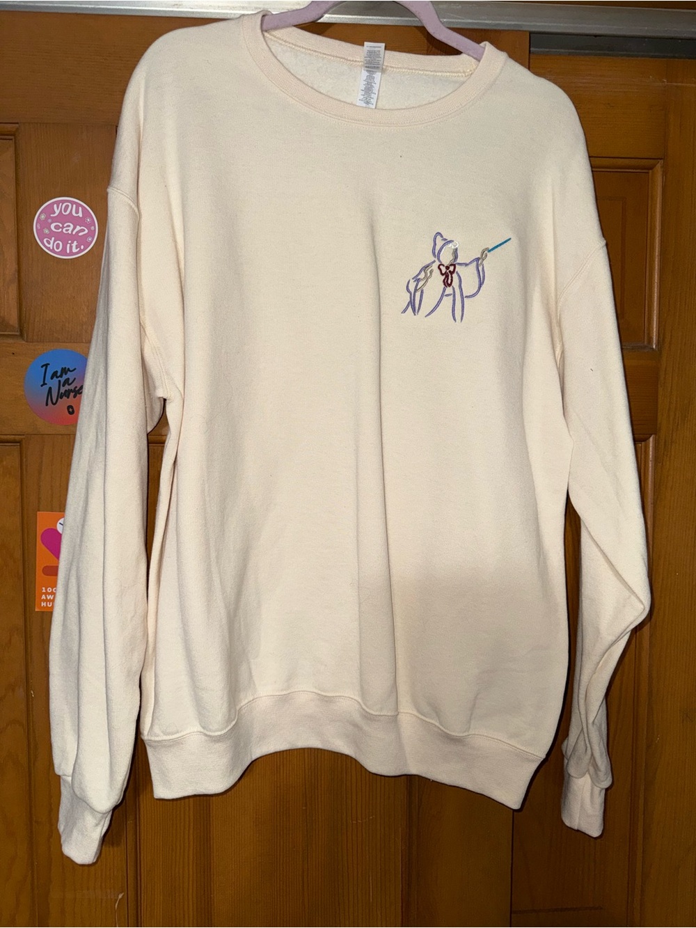 Light Cream Crewneck Sweater with Fairy Godmother Embroidery